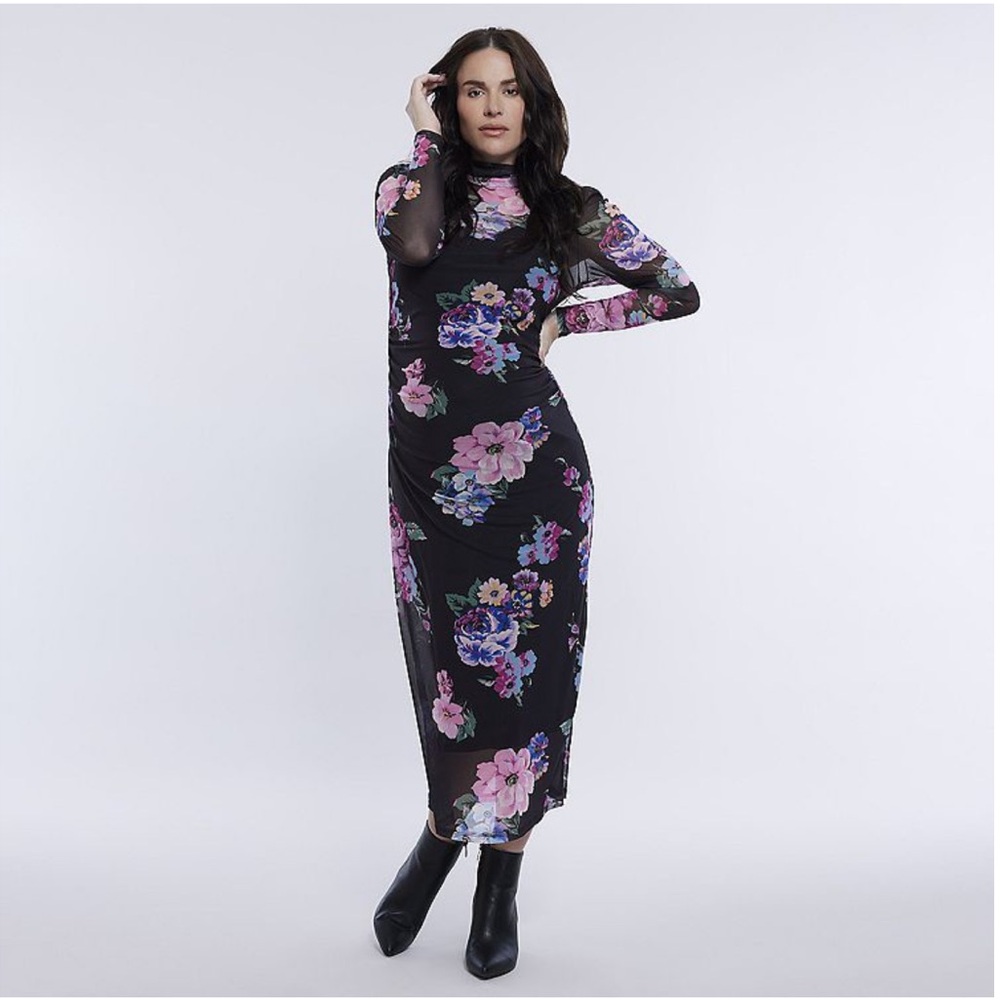 NWT Motherhood maternity black floral turtleneck maxi dress size small